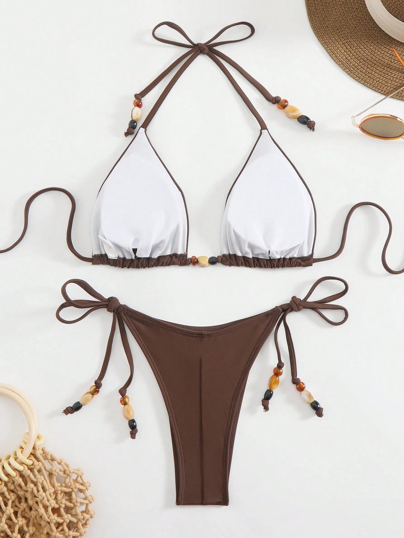Women's Casual Lace-Up Spaghetti Strap Bikini Set, Backless Top And