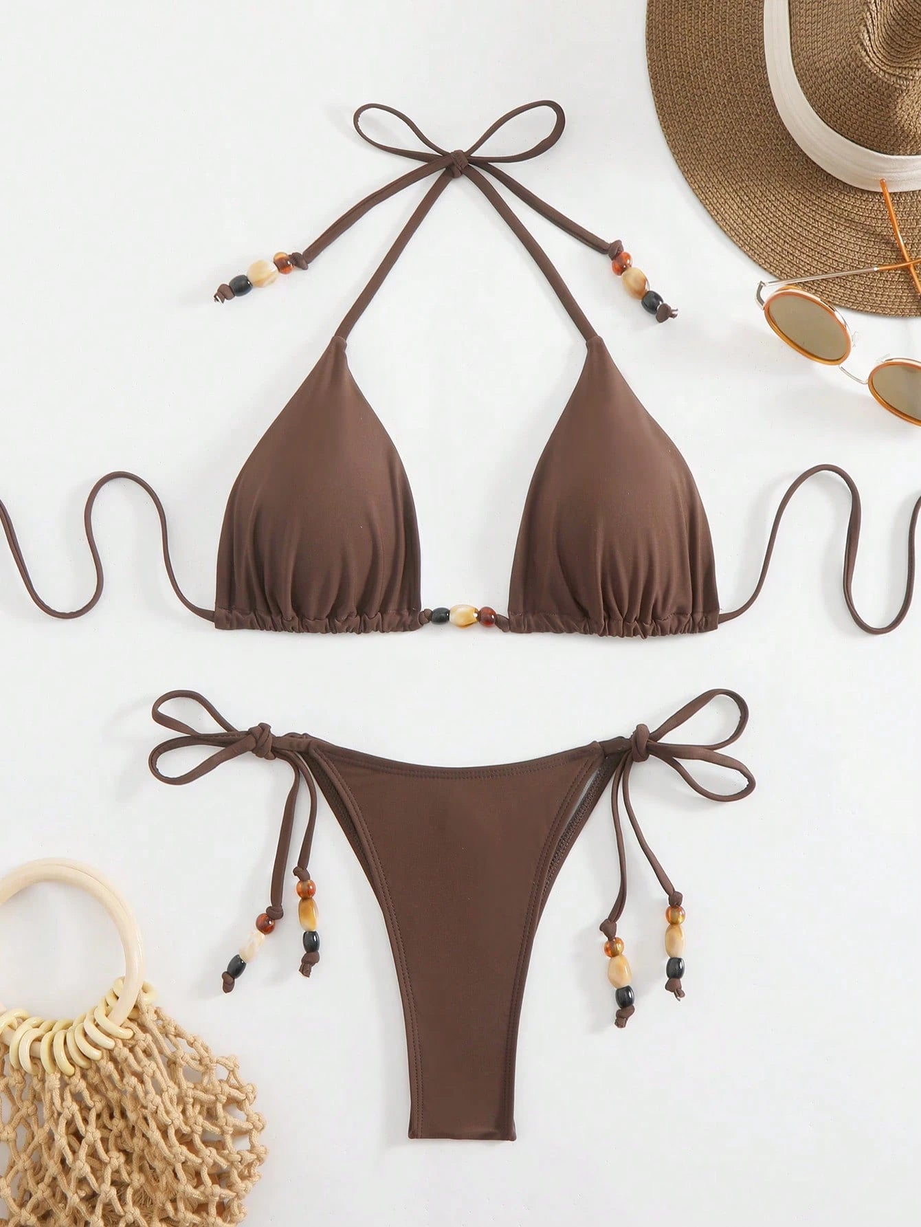 Women's Casual Lace-Up Spaghetti Strap Bikini Set, Backless Top And