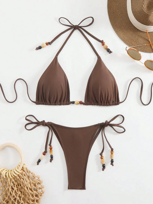 2026 New Triangle Bikini Swimwear, European And American Split Two Pieces Beaded Bikini For Beach Vacation - image 2