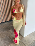 3pcs/Set Women Summer Floral Print Halter Bohemian Beach Holiday