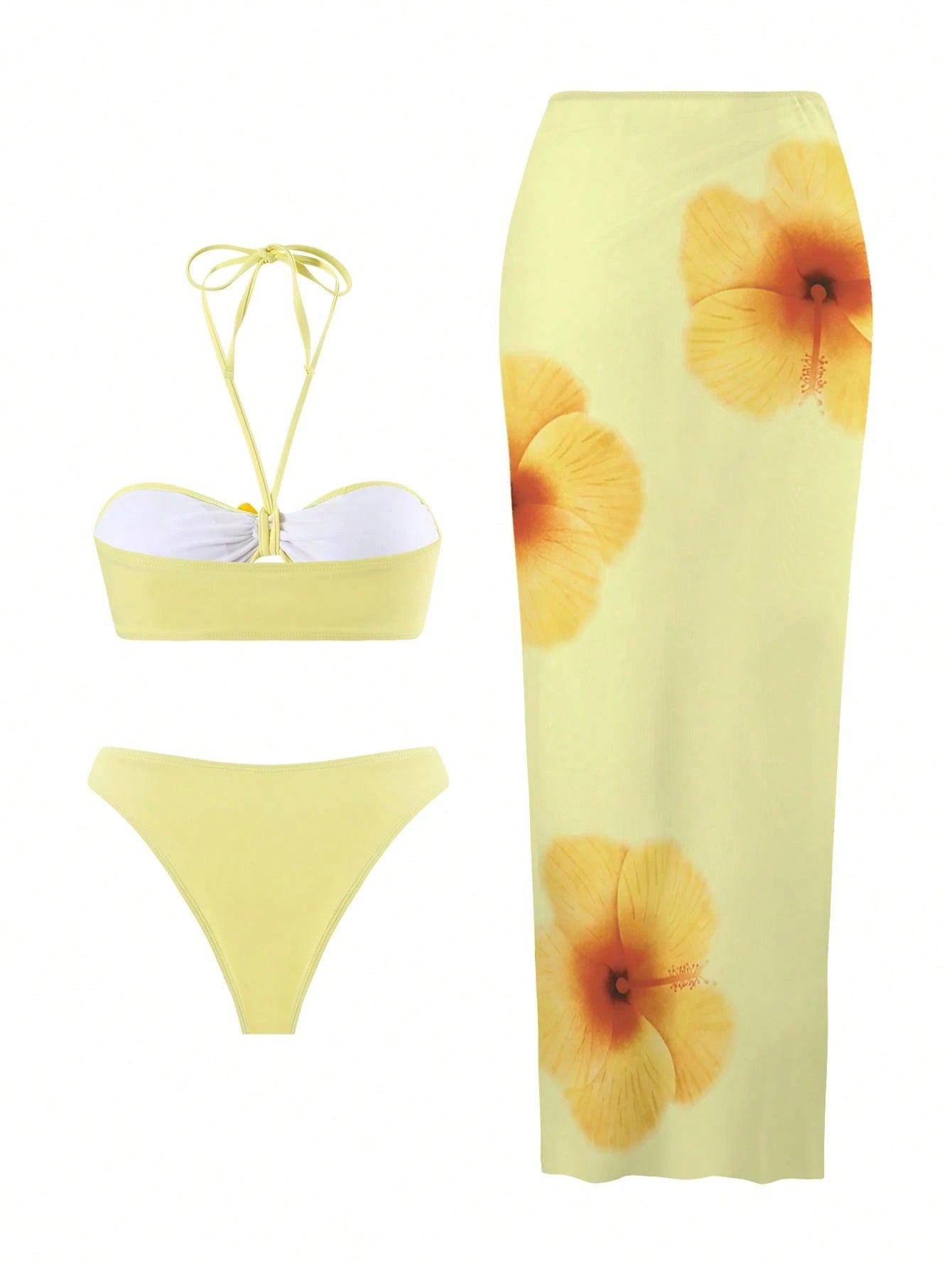 Swim Oasis 3pcs/Set Women Sexy Halter Tie Bikini Top, High Waisted