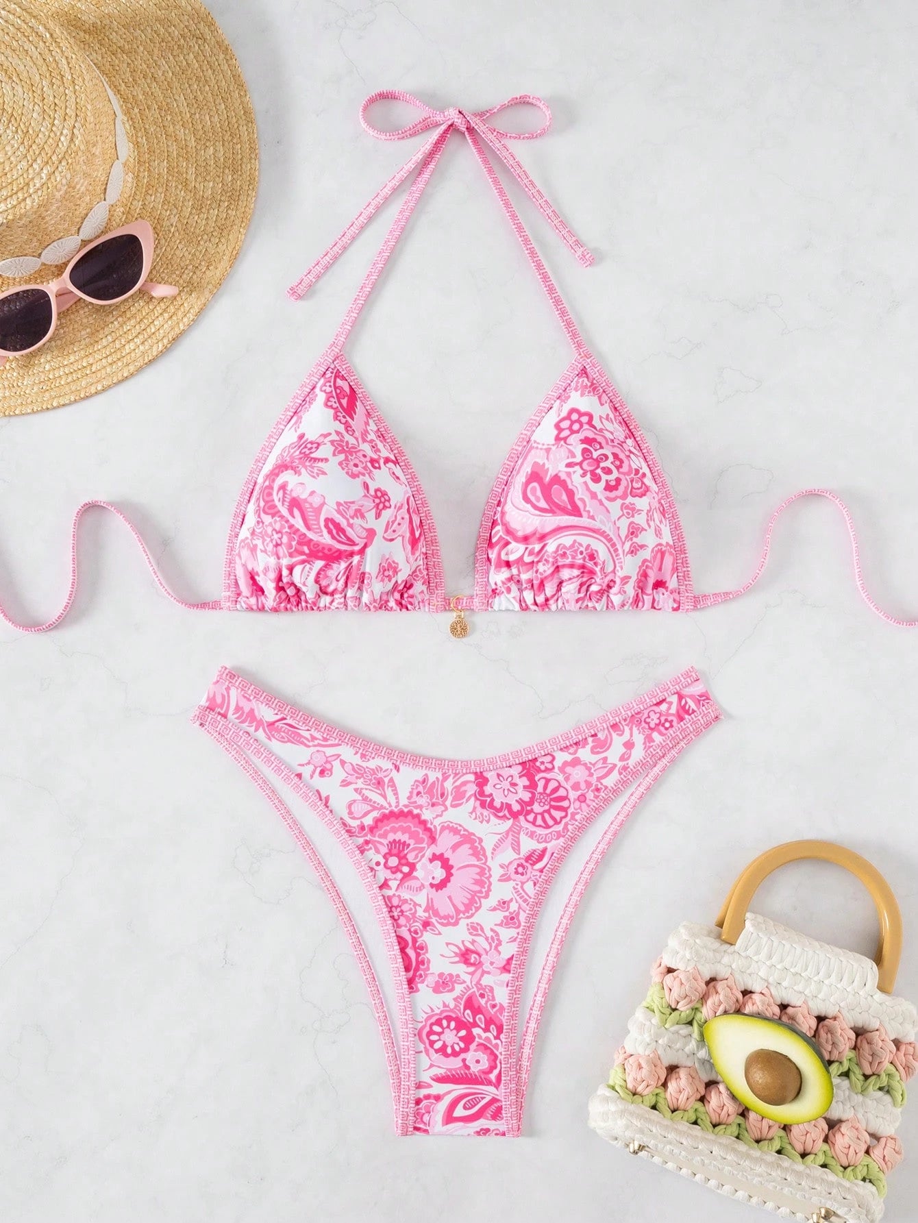 Swim Mod Women's Summer Beach Floral Print Halter Neck Tie Sexy