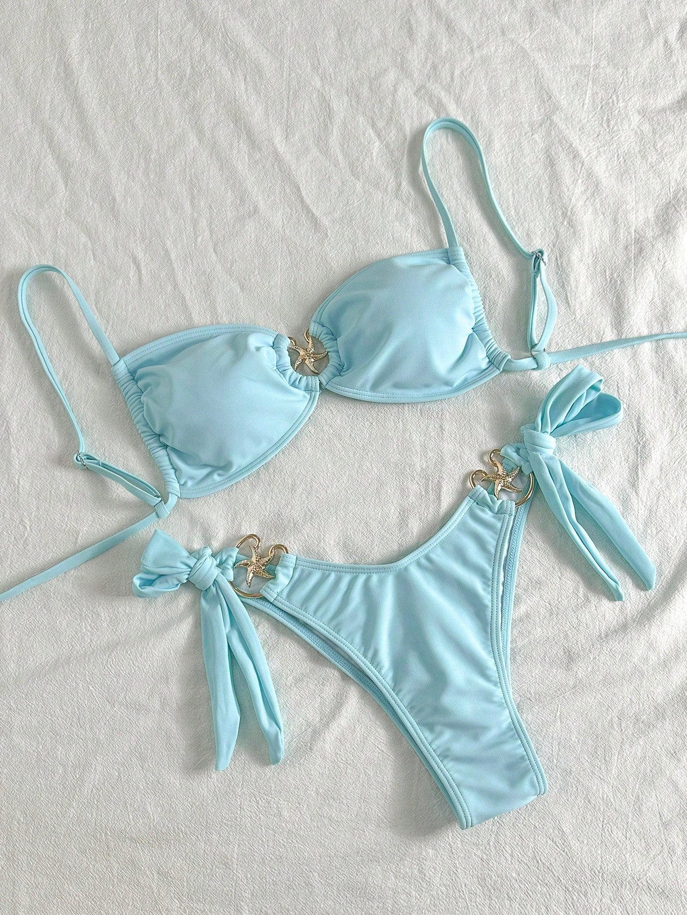 Swim Mod Women's Red Plain Boho Spaghetti Strap Tie Back Tie Side Bikini Set Sty