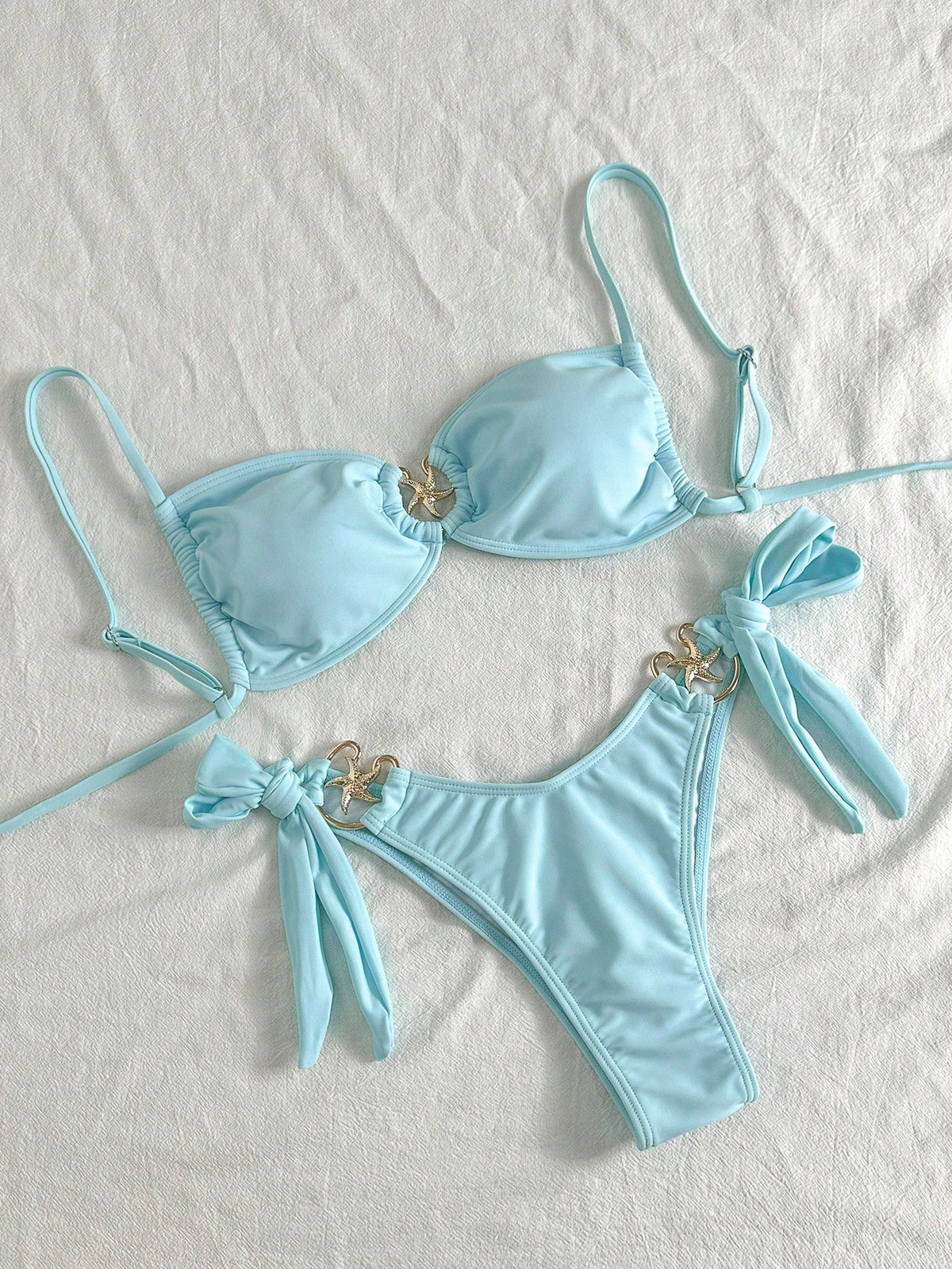 Swim Mod Women's Red Plain Boho Spaghetti Strap Tie Back Tie Side Bikini Set Stylish Swimwear - image 11