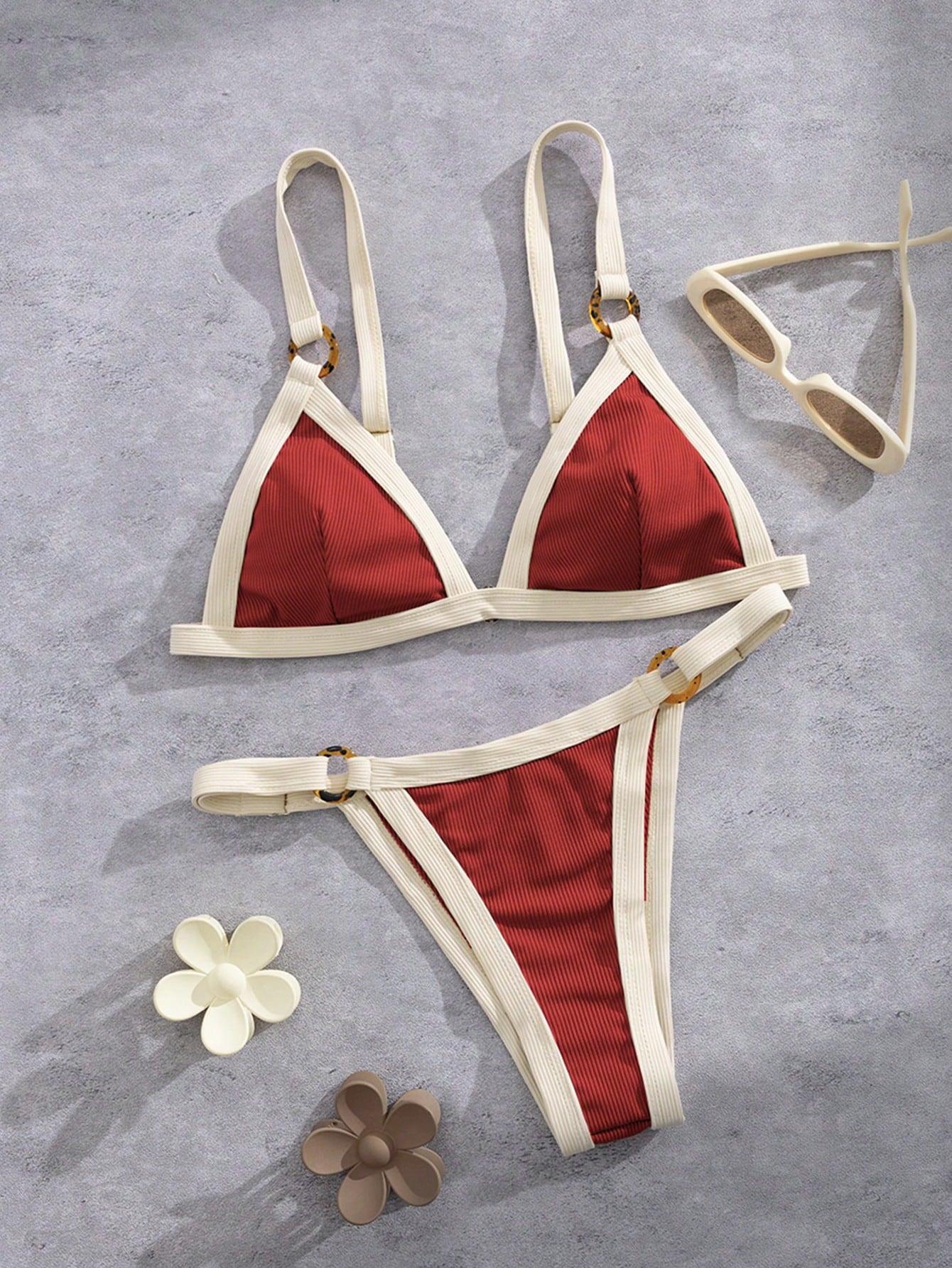 Women's New European And American Style Bikini Set Two Pieces Set Vacation Beach Summer Brown - image 11