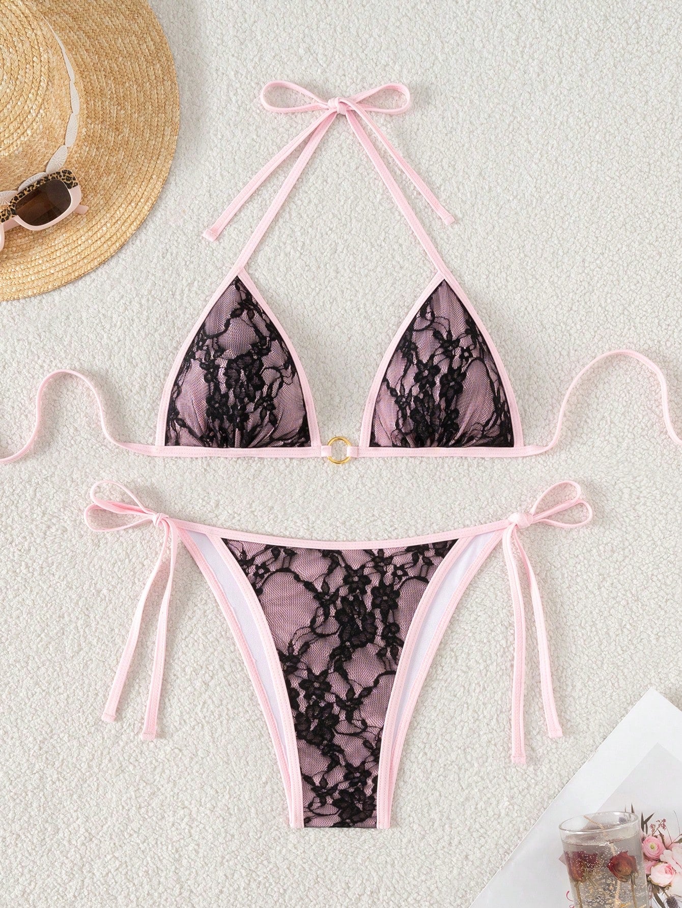 Swim Women's Lace-Up Halter Sexy Bikini 2 Pieces Swimwear Set, Summer