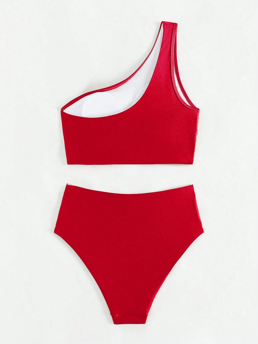 Swim Summer Beach Women's Solid Color Pleated One Shoulder Sleeveless Bikini Set