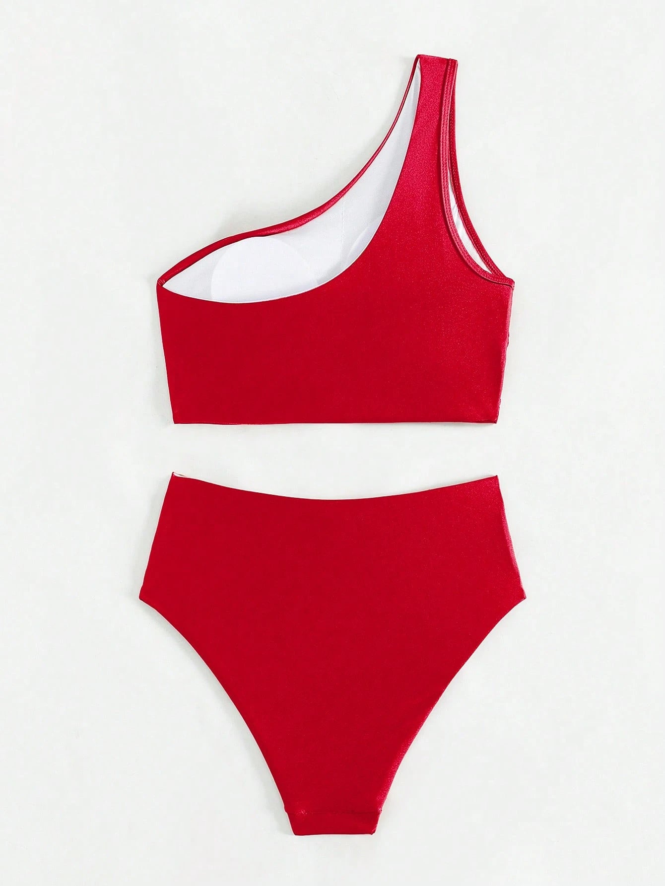 Swim Summer Beach Women's Solid Color Pleated One Shoulder Sleeveless Bikini Set