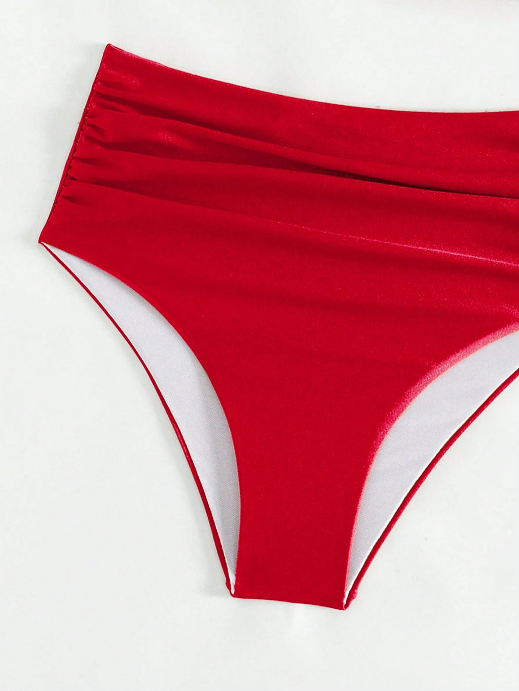 Swim Summer Beach Women's Solid Color Pleated One Shoulder Sleeveless Bikini Set
