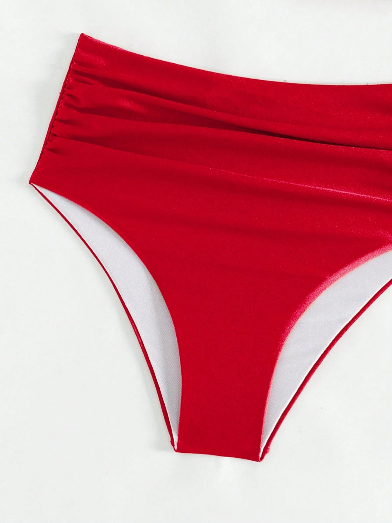 Swim Summer Beach Women's Solid Color Pleated One Shoulder Sleeveless Bikini Set
