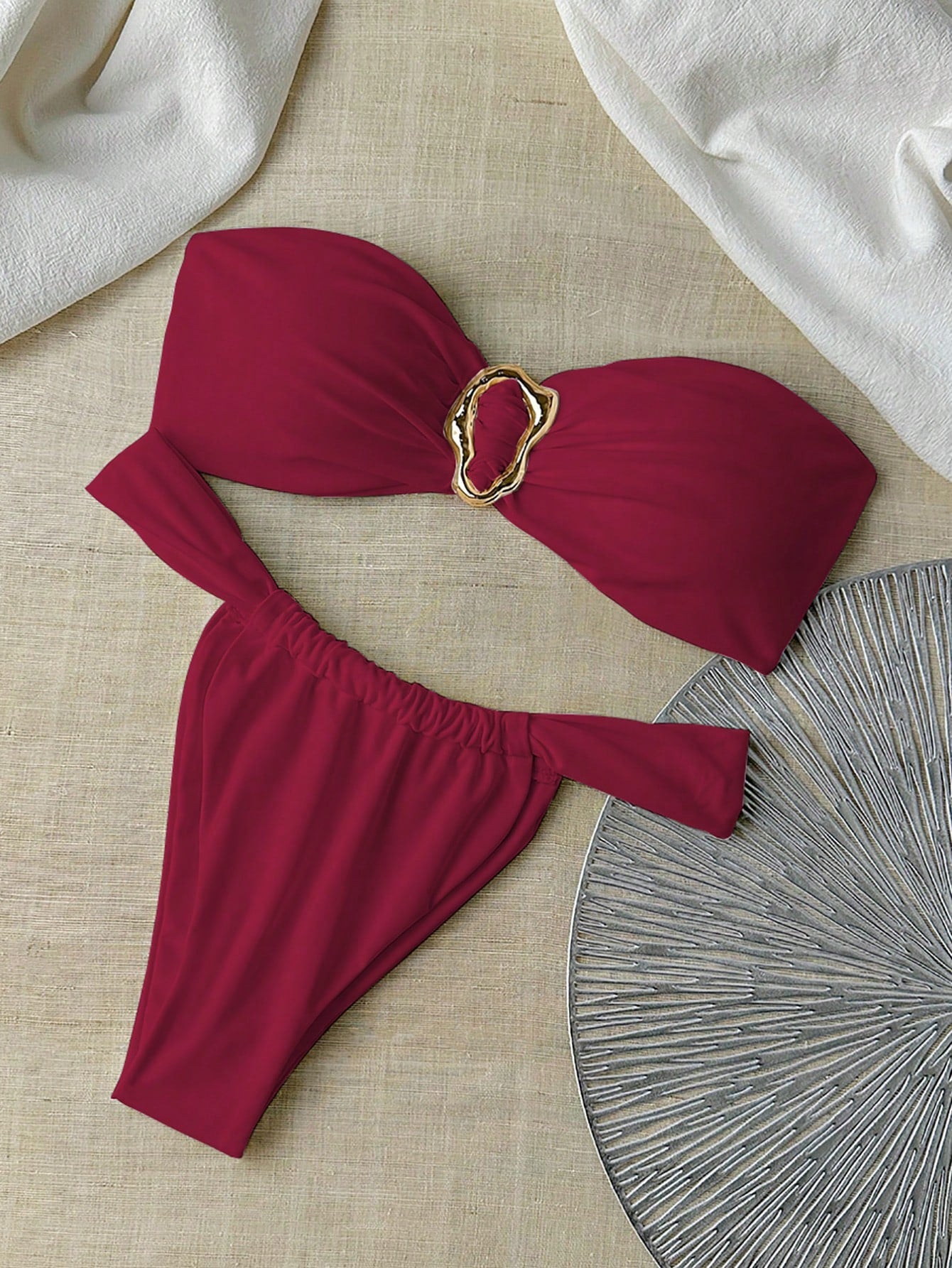 Swim Chiccia Women's Summer Solid Color Bandeau Metallic Accent &