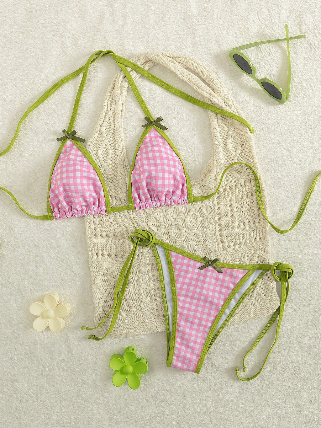 Women 2pcs Lace-Up Colorful Cruise Party Beach Vacation Bikini