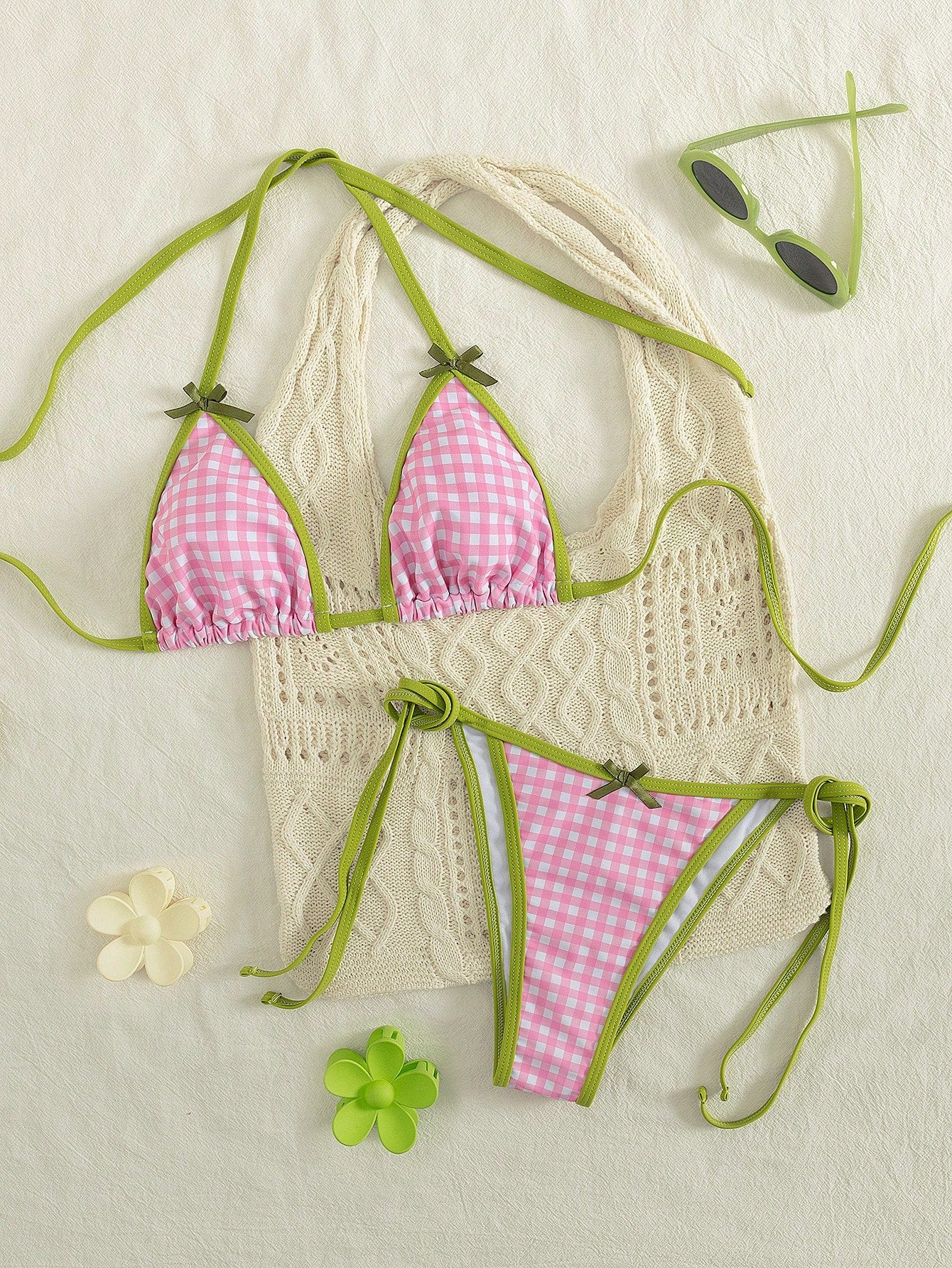Women 2pcs Lace-Up Colorful Cruise Party Beach Vacation Bikini