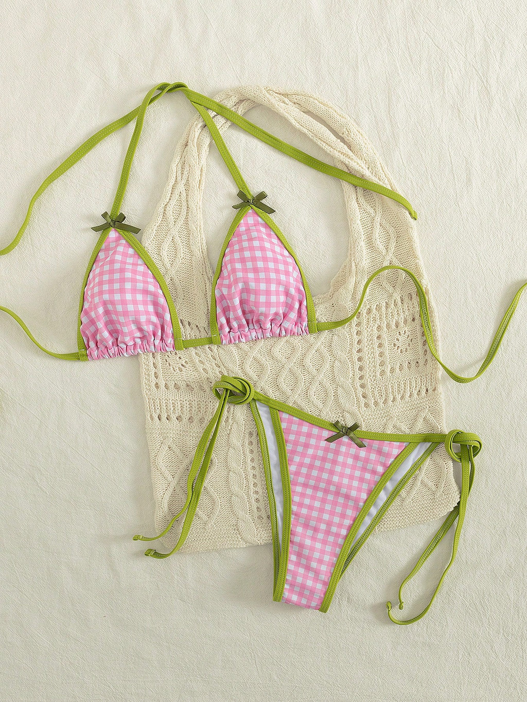 Women 2pcs Lace-Up Colorful Cruise Party Beach Vacation Bikini