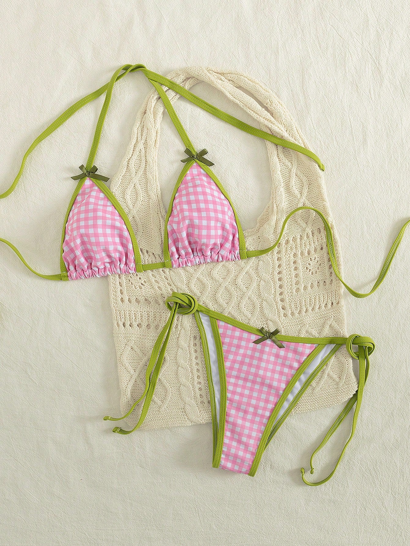 Women 2pcs Lace-Up Colorful Cruise Party Beach Vacation Bikini