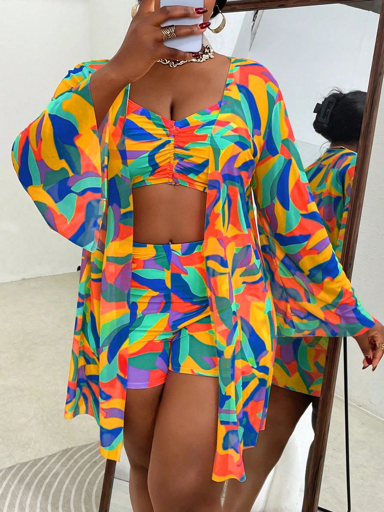 Slaydiva 3pcs Plus Size Swimwear Set, Includes Swimwear, Cover-Up,