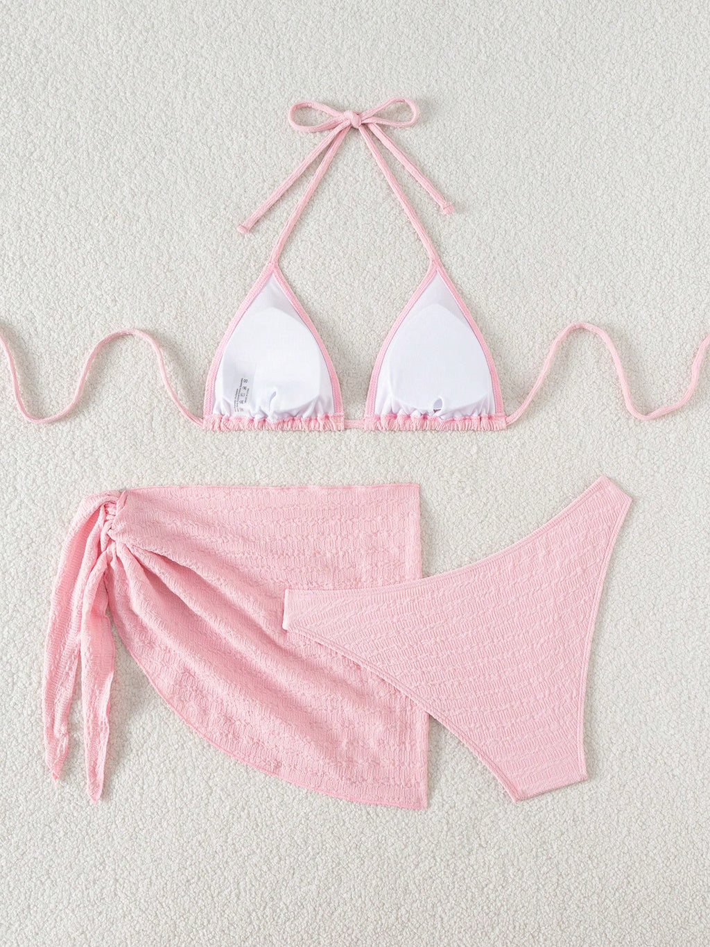 Swim Basics 3pcs/Set Women Solid Color Halter Neck Swimsuit, Triangle