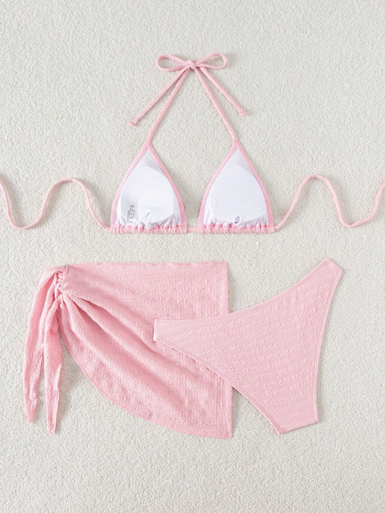 Swim Basics 3pcs/Set Women Solid Color Halter Neck Swimsuit, Triangle