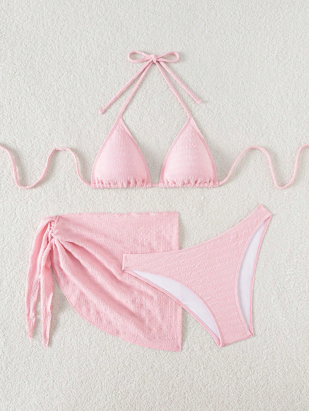 Swim Basics 3pcs/Set Women Solid Color Halter Neck Swimsuit, Triangle