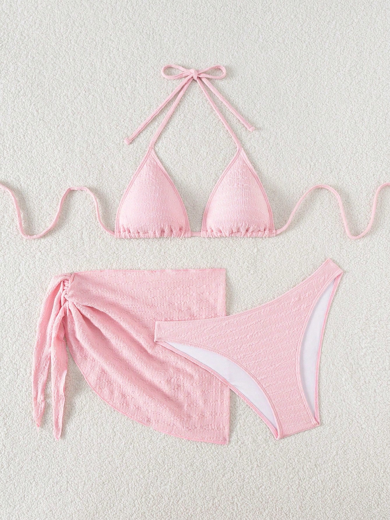 Swim Basics 3pcs/Set Women Solid Color Halter Neck Swimsuit, Triangle
