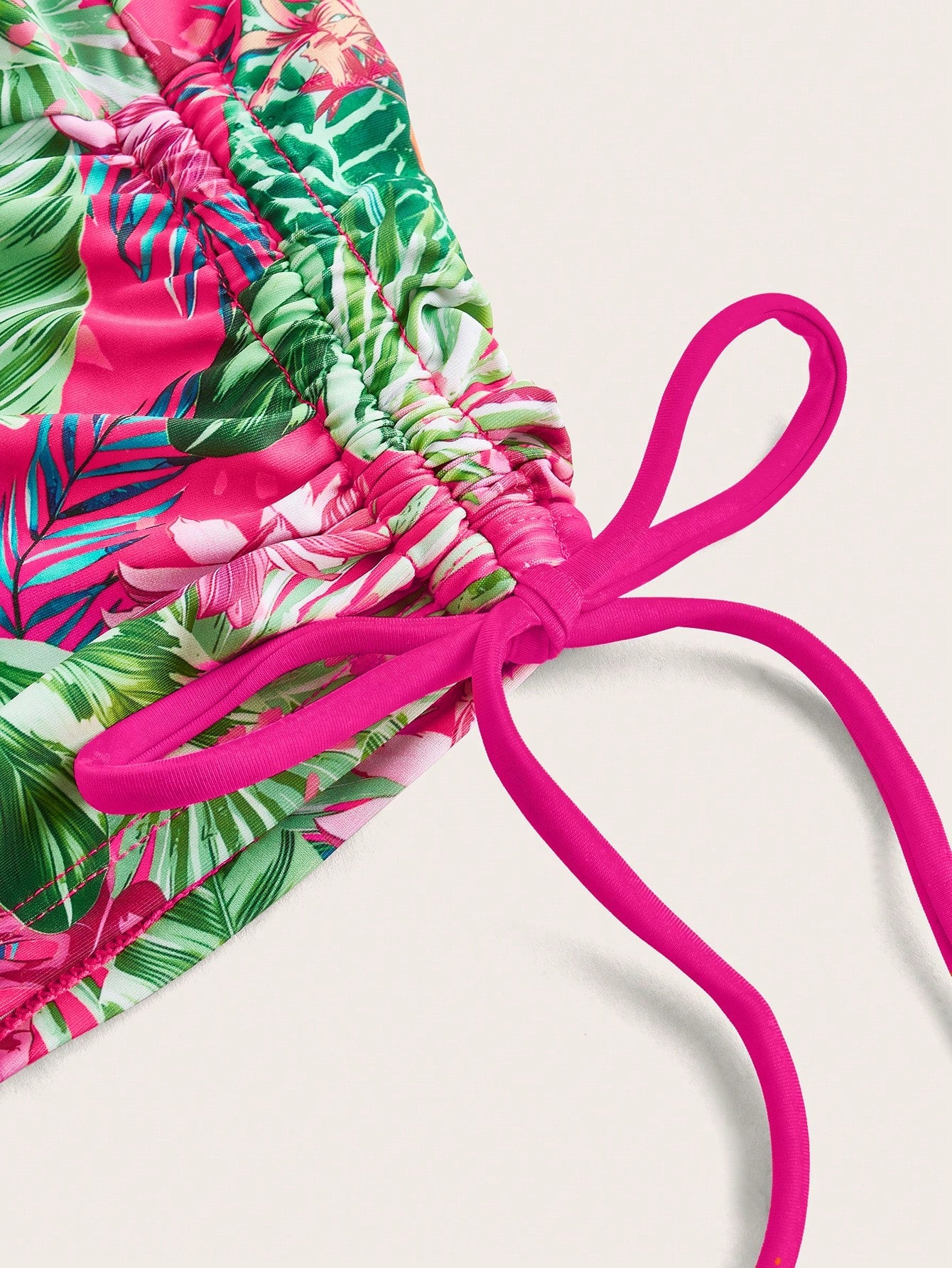 Slaydiva 2pcs Summer Vacation Solid Color Spaghetti Strap Drawstring Crop Top & Tropical Floral Printed Sexy - image 3