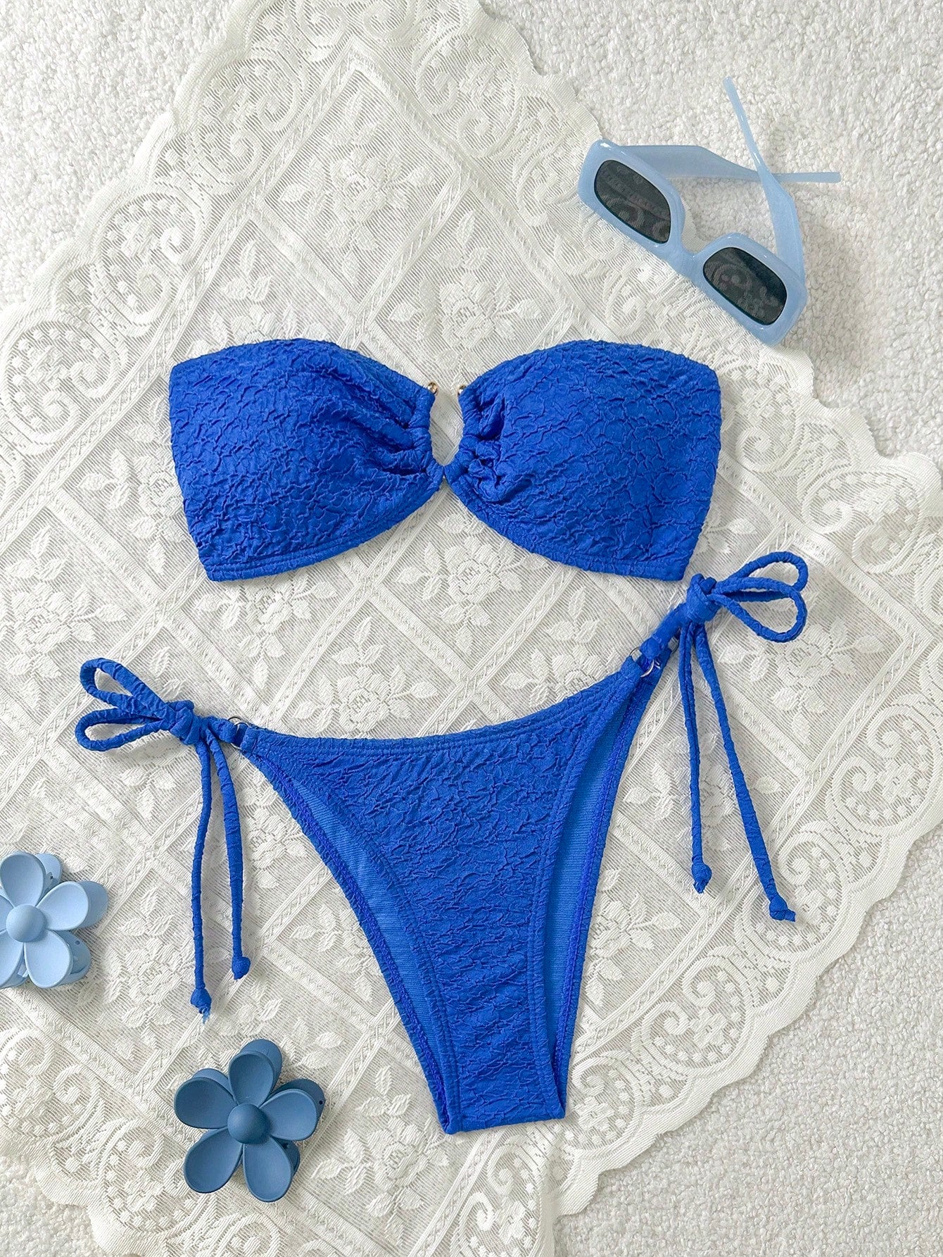 Swim Mod Women's Solid Color Bandeau Sexy Bikini Swimwear Set For Summer Beach V