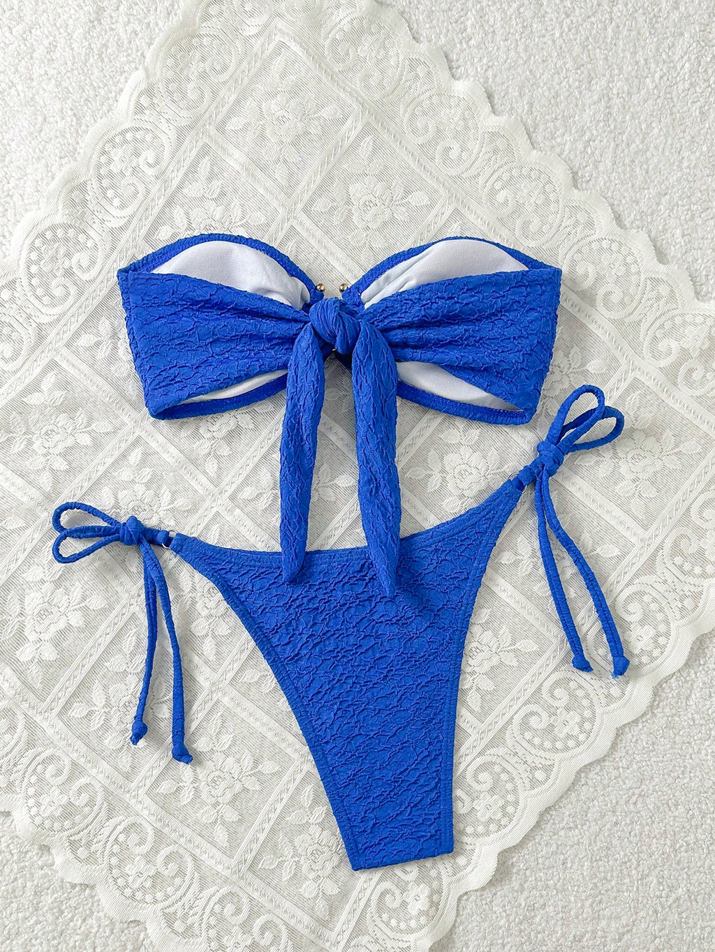 Swim Mod Women's Solid Color Bandeau Sexy Bikini Swimwear Set For Summer Beach V
