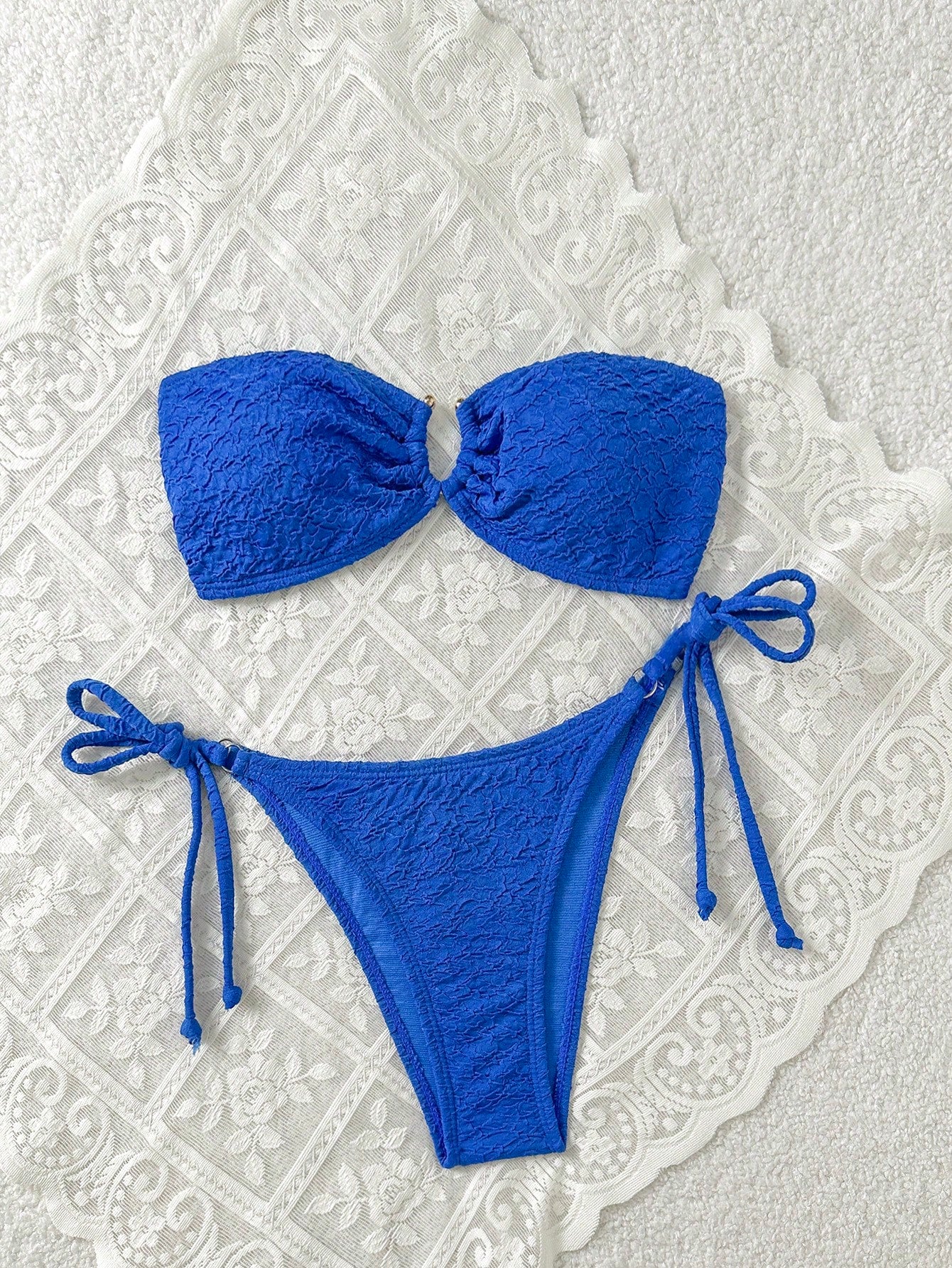 Swim Mod Women's Solid Color Bandeau Sexy Bikini Swimwear Set For Summer Beach V