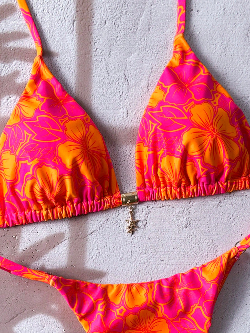 Swim Mod Multicolor Fabric Tropical Halter Bikini Set Knot Tie Side