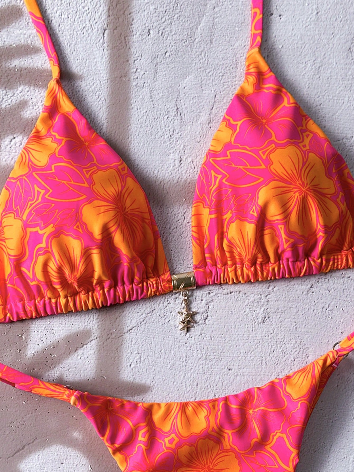 Swim Mod Multicolor Fabric Tropical Halter Bikini Set Knot Tie Side