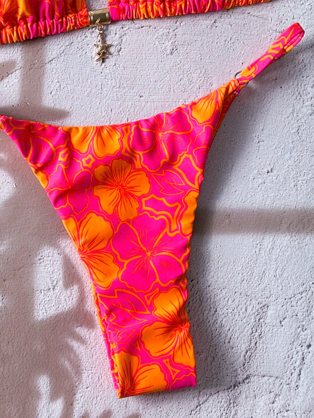 Swim Mod Multicolor Fabric Tropical Halter Bikini Set Knot Tie Side