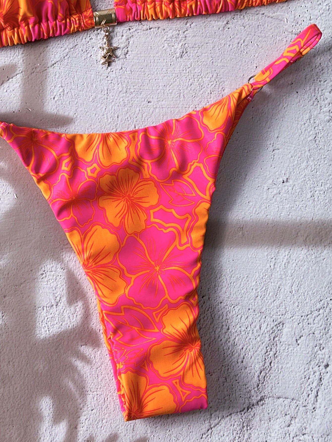 Swim Mod Multicolor Fabric Tropical Halter Bikini Set Knot Tie Side Short Swimwear - image 5