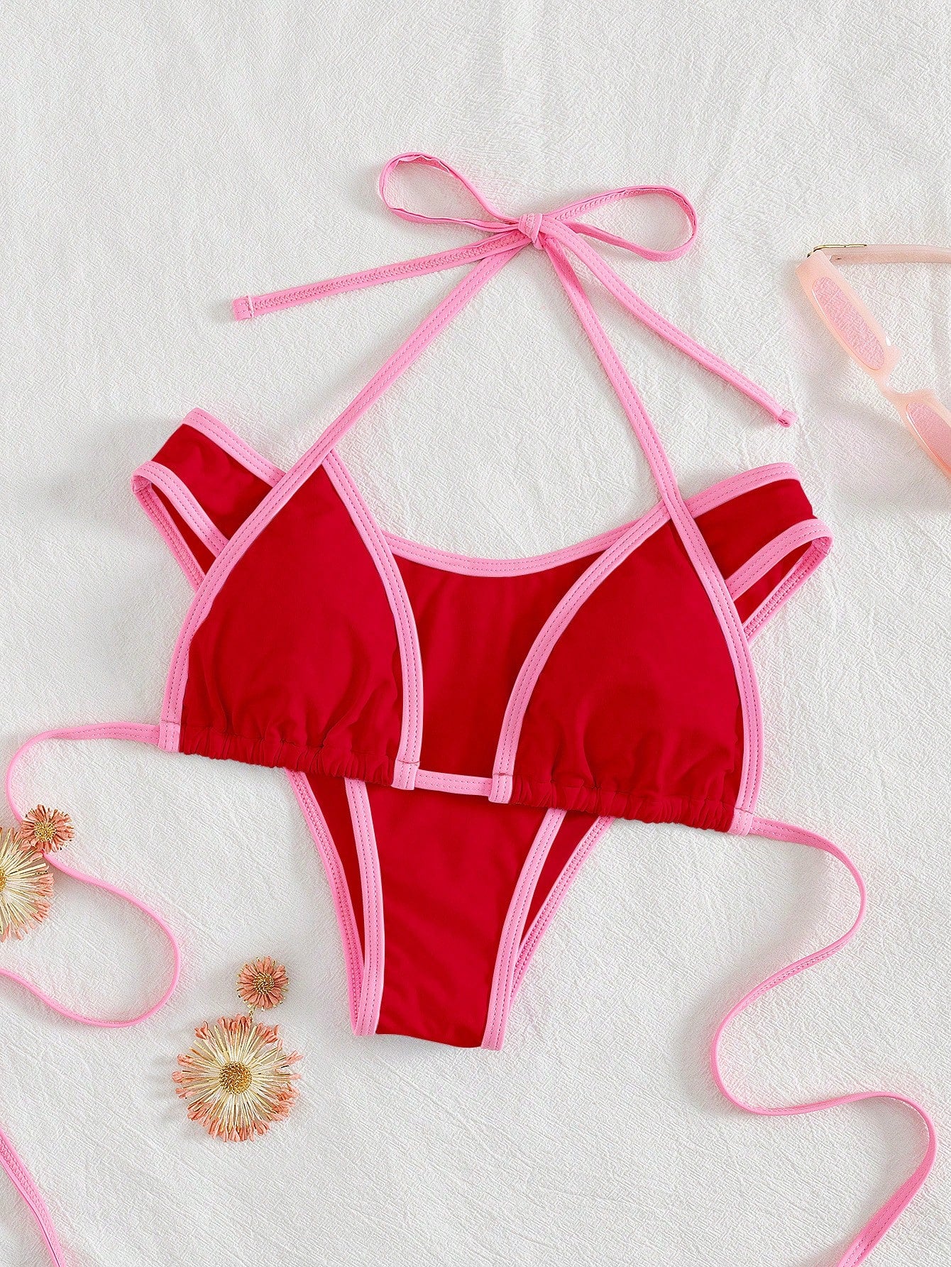 PEPPERMOLLY New Solid Color Soft Padded Halter Tie Sexy Bikini,