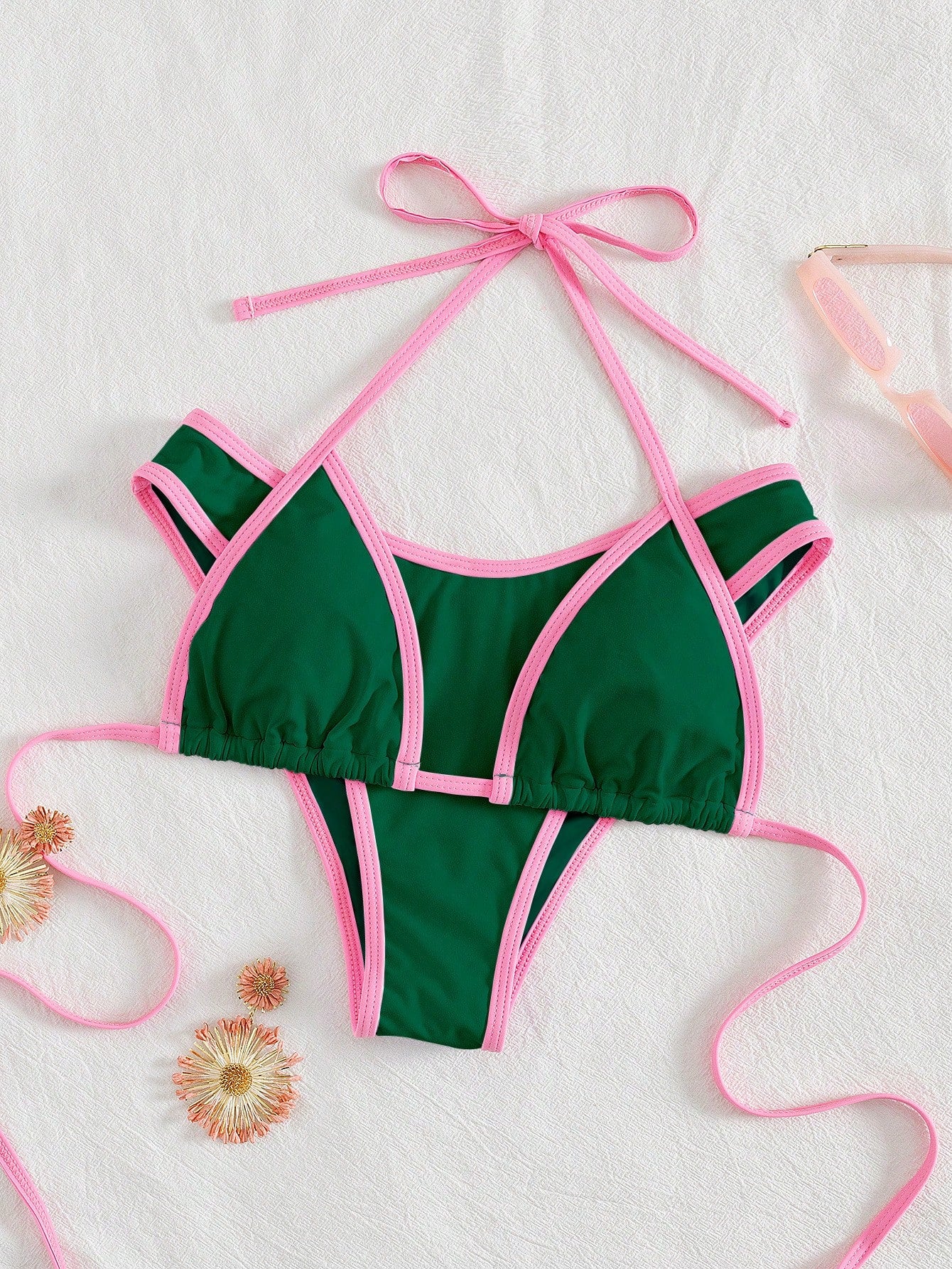 PEPPERMOLLY New Solid Color Soft Padded Halter Tie Sexy Bikini,