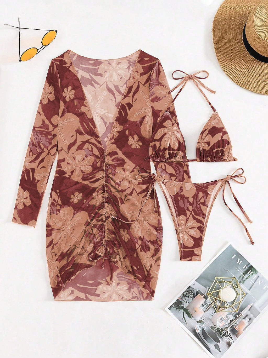 Swim Vcay 3pcs Random Printed Bikini Set For Summer Beach Vacation - image 3