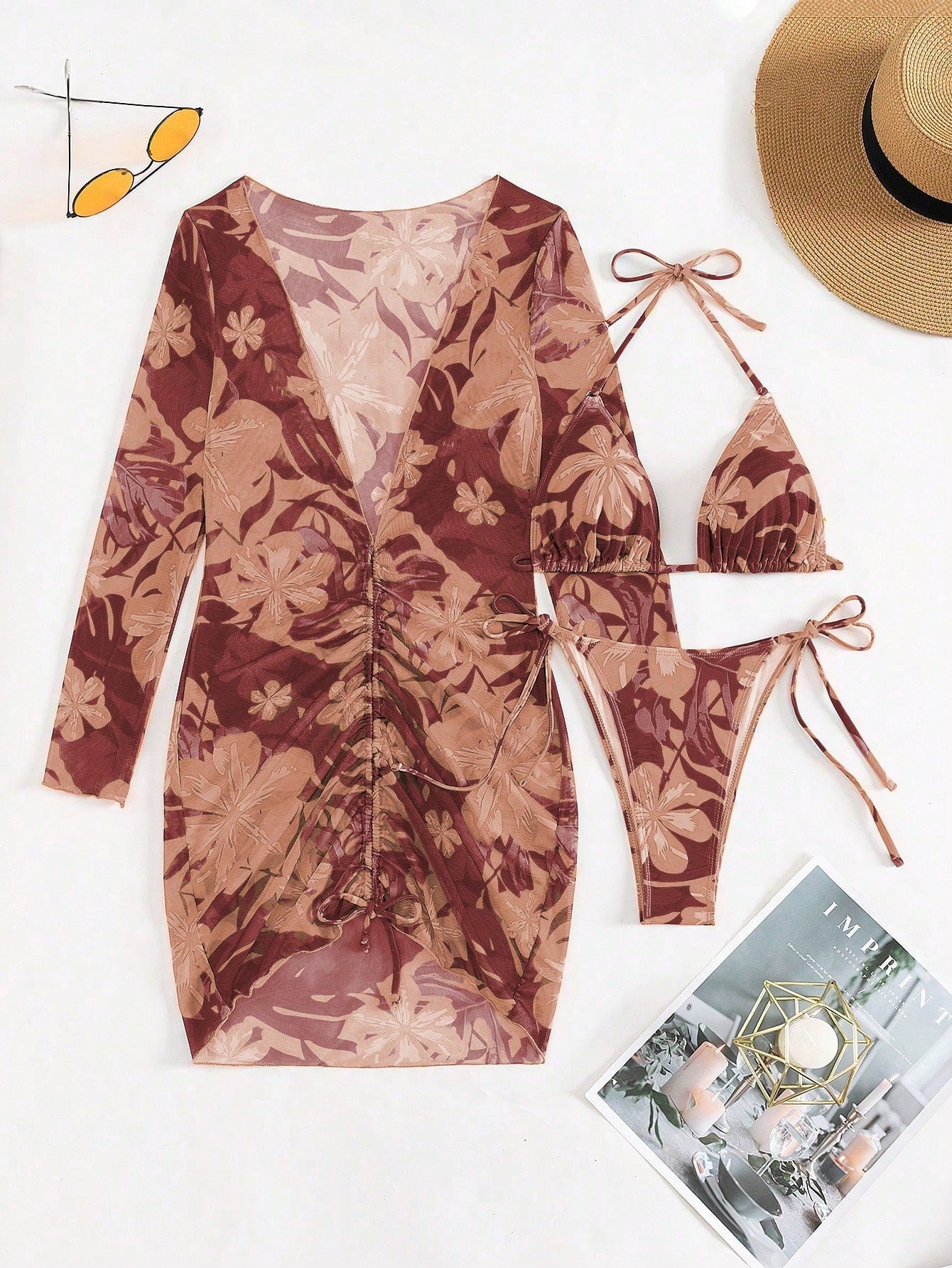 Swim Vcay 3pcs Random Printed Bikini Set For Summer Beach Vacation - image 3