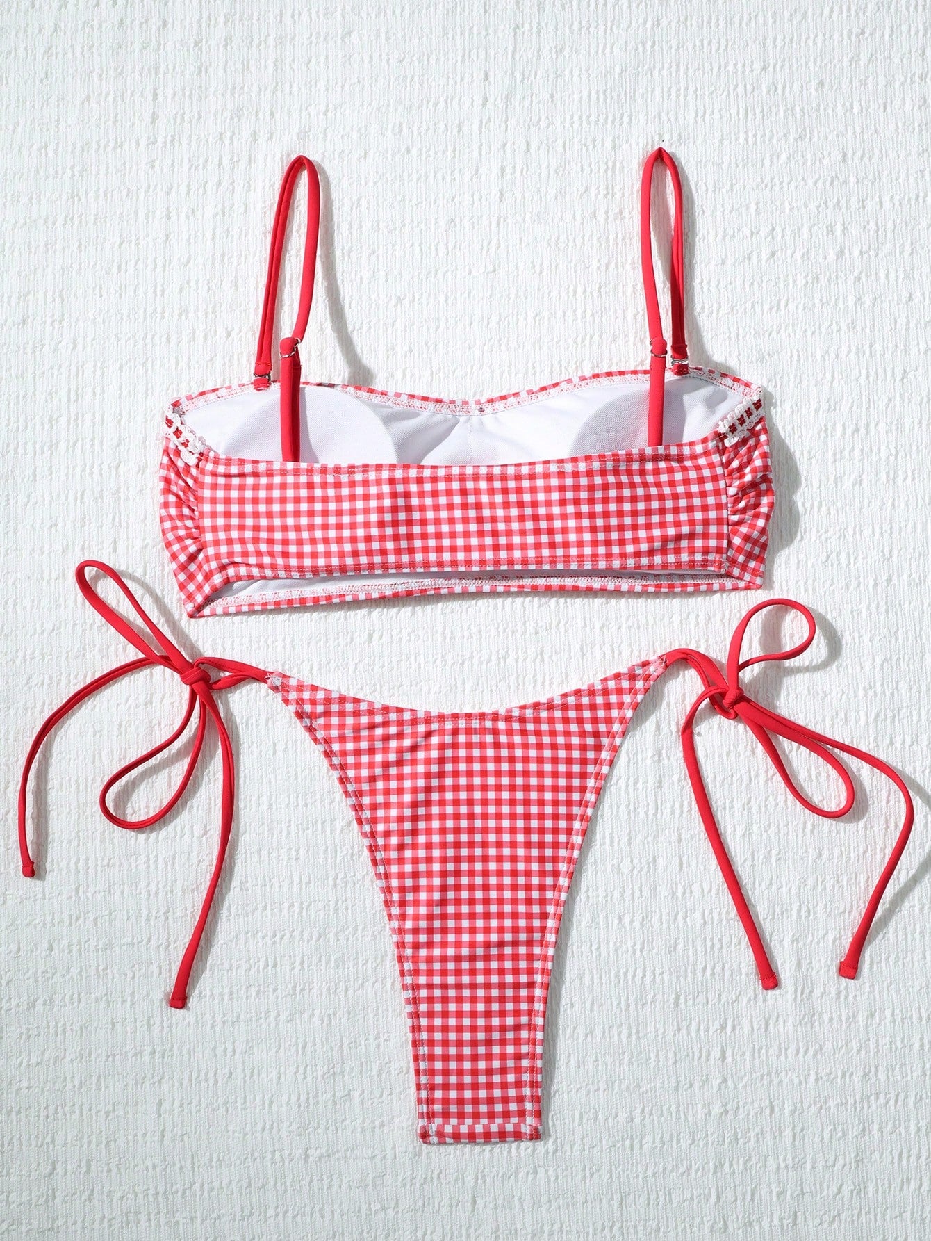 Women's Cute Plaid Print Bow Tie Ruffle Backless Bikini Set, Suitable For Summer Beach, Easter, St. Patrick's - image 3