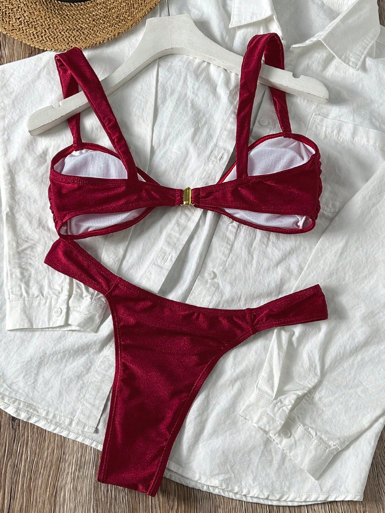 Swim Vcay 2pcs/Set Women Summer Sexy Beach Vacation Outfit, Solid