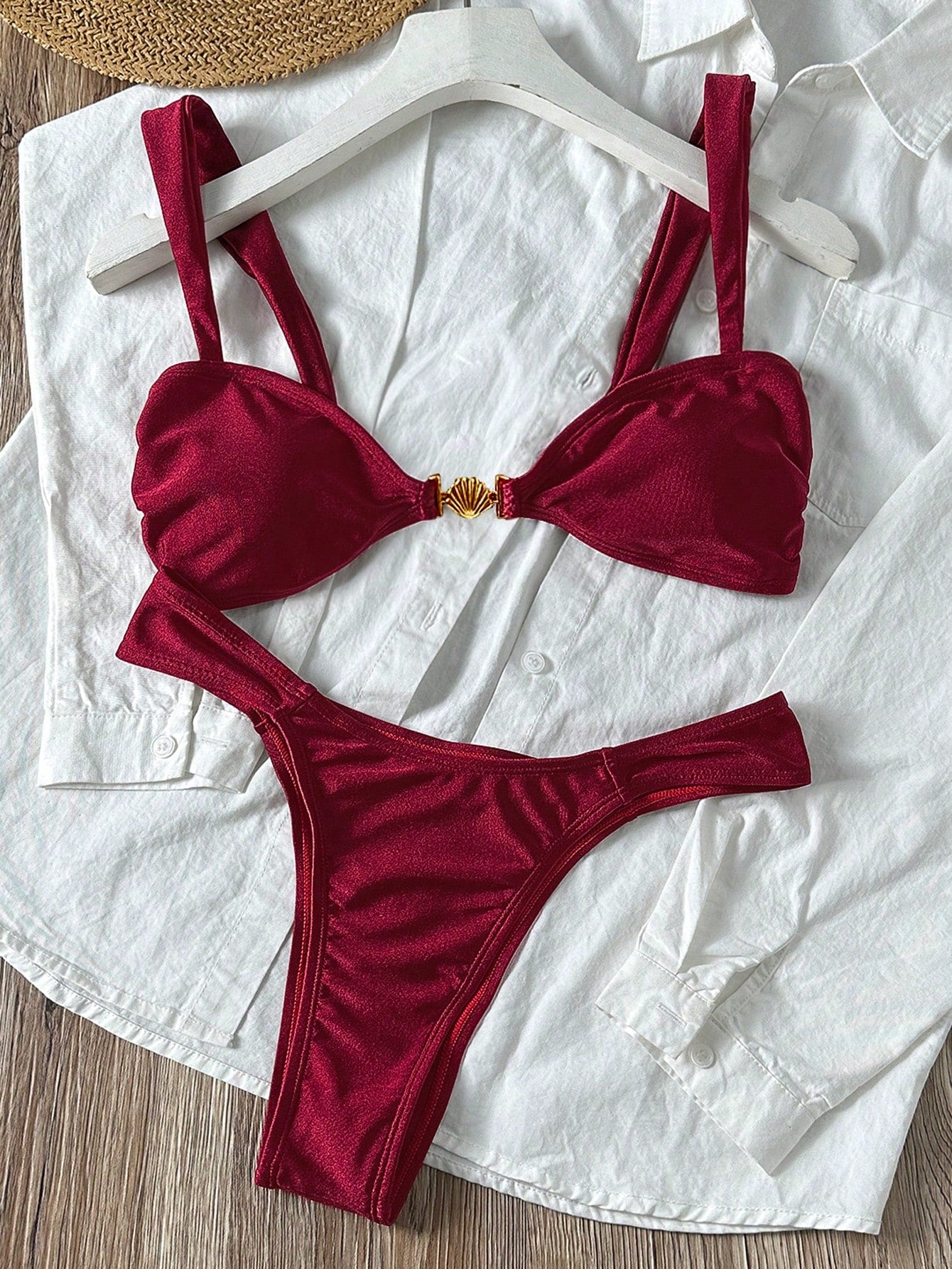 Swim Vcay 2pcs/Set Women Summer Sexy Beach Vacation Outfit, Solid
