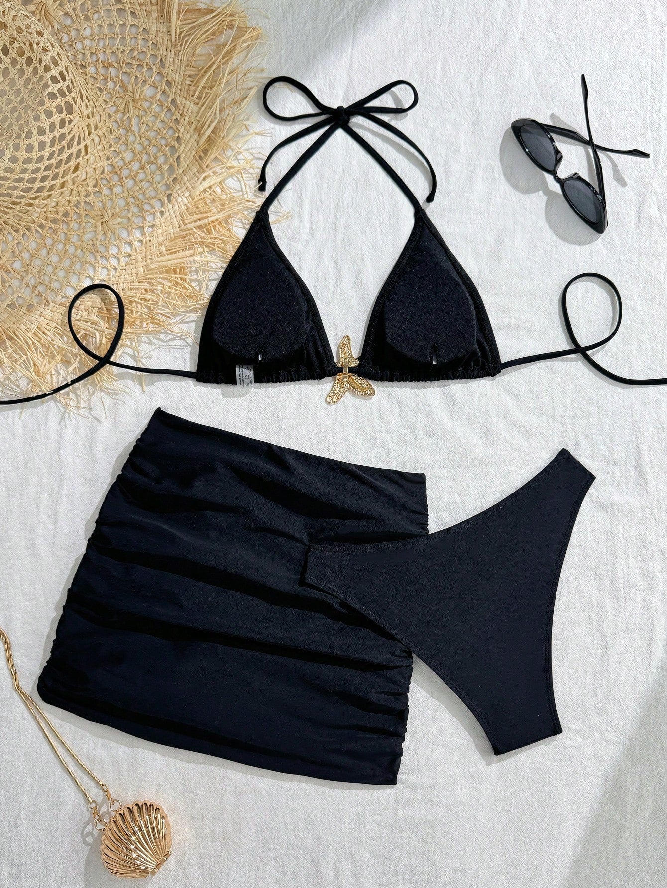 Summer 3pcs Starfish Halter Neck Bikini Set, Triangle Bikini Top, Sexy Star Back Tie Ruffle Backless Skirt, - image 2