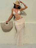 Swim SXY 3 Pieces Women Cream Bandage Bikini Set,Elegant Summer Beach