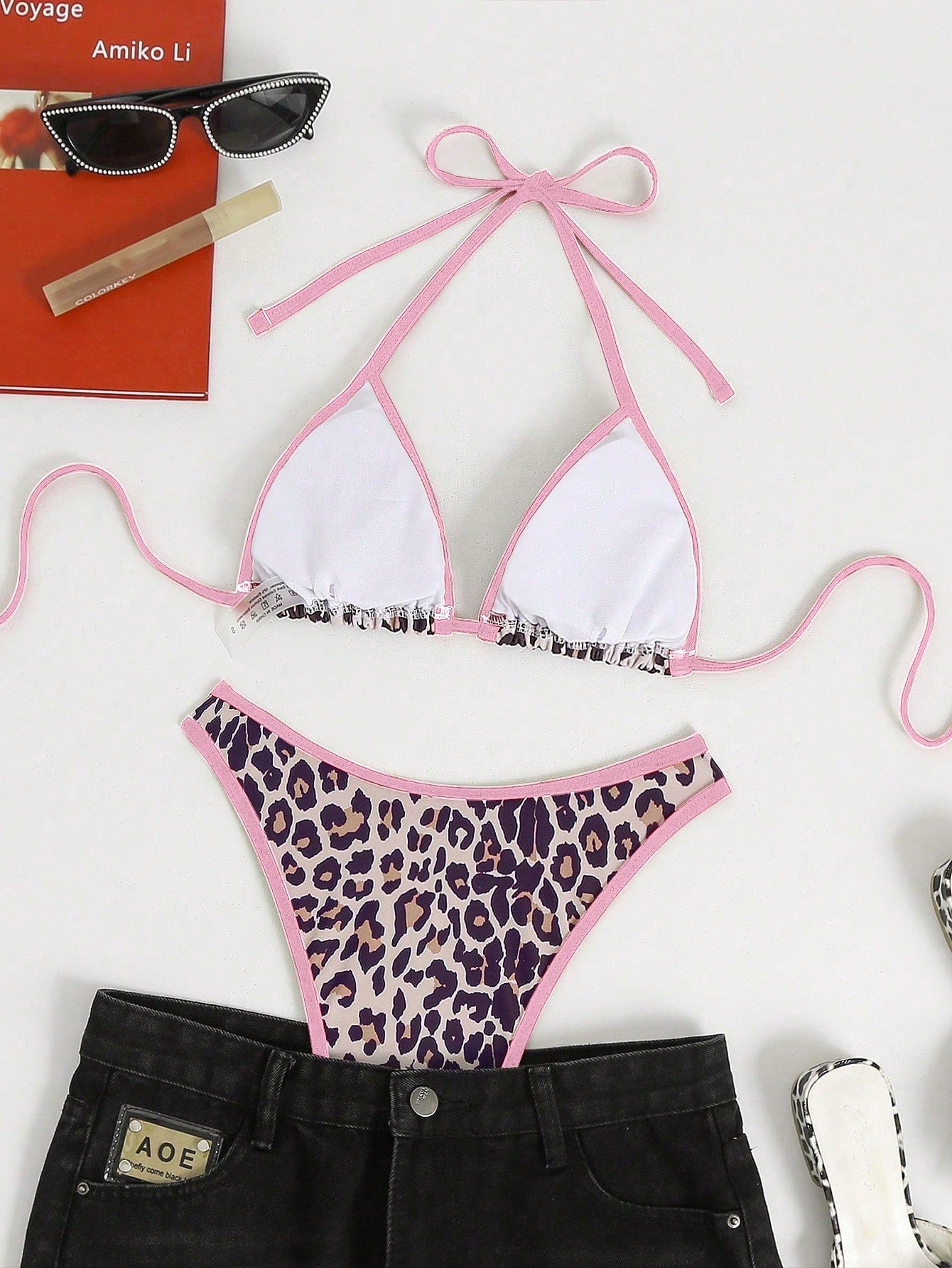 Swim SXY Women's Summer Beach Patchwork Halter Tie Sexy Bikini And Triangle Briefs Swimwear Set - image 3