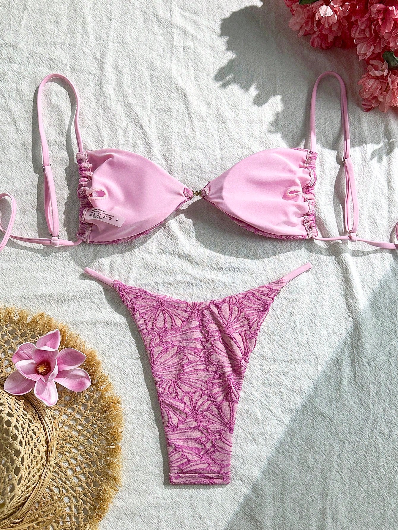 Swim Vcay 2pcs/Set Summer Vacation Textured Fabric, Spaghetti Strap