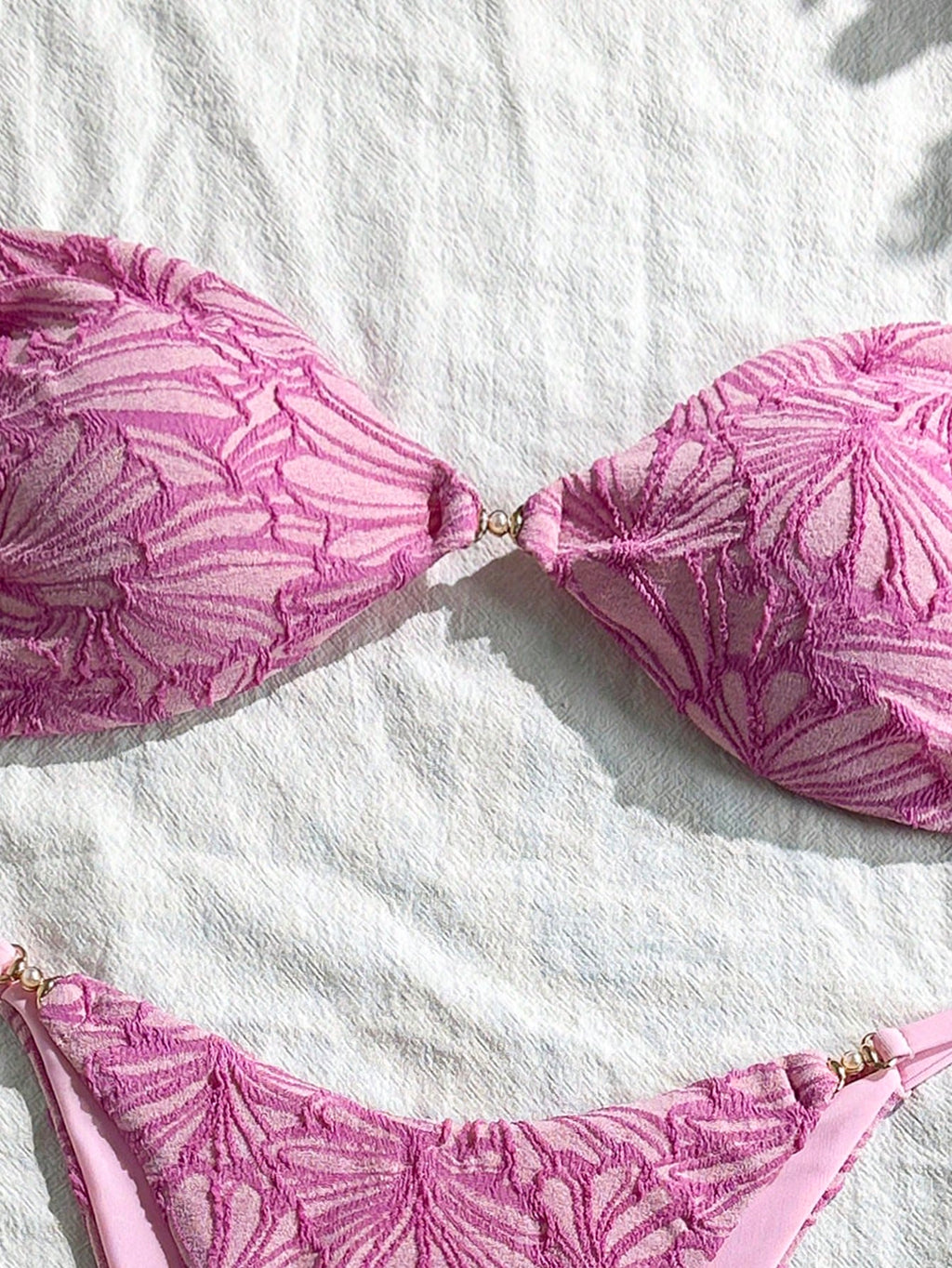 Swim Vcay 2pcs/Set Summer Vacation Textured Fabric, Spaghetti Strap