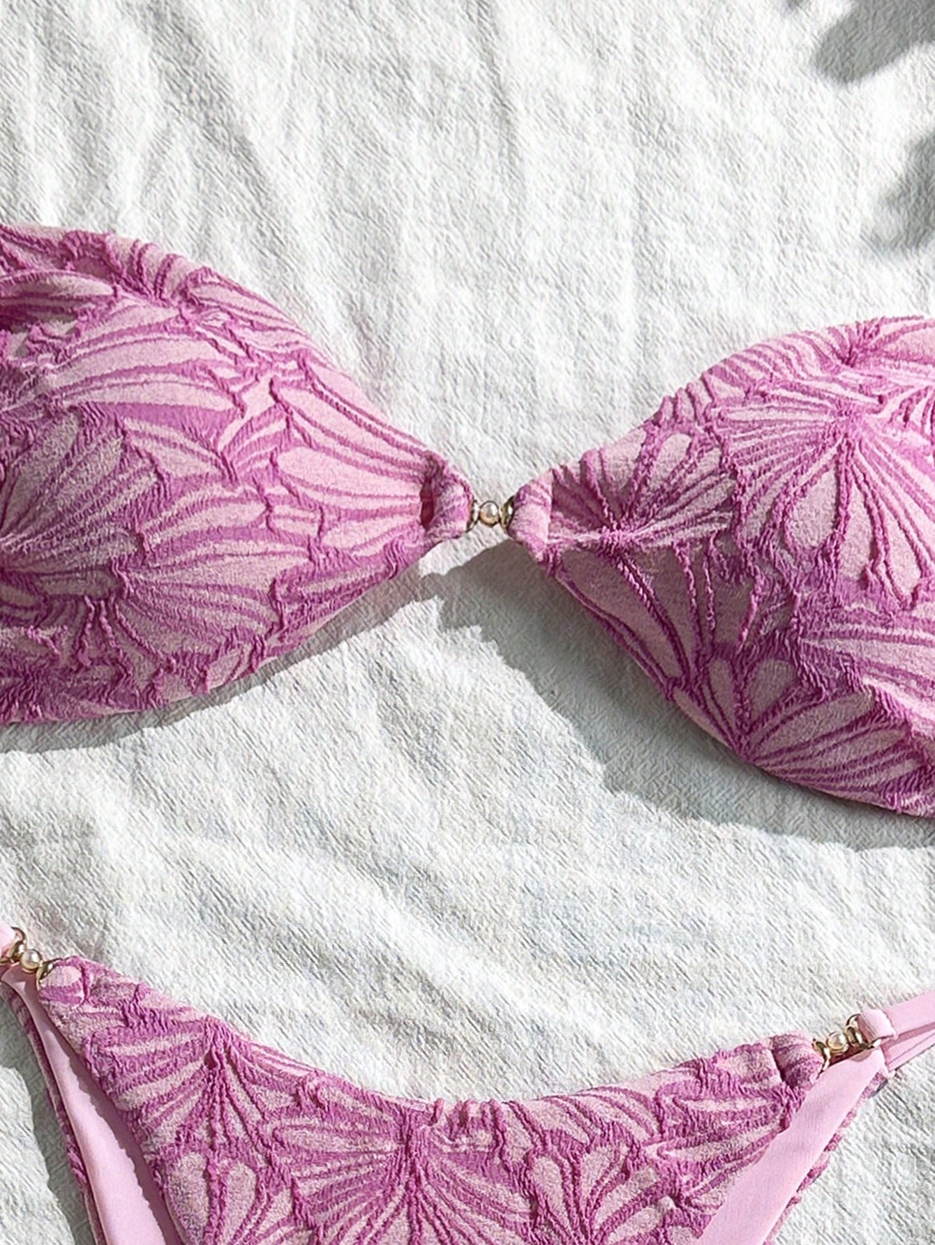 Swim Vcay 2pcs/Set Summer Vacation Textured Fabric, Spaghetti Strap