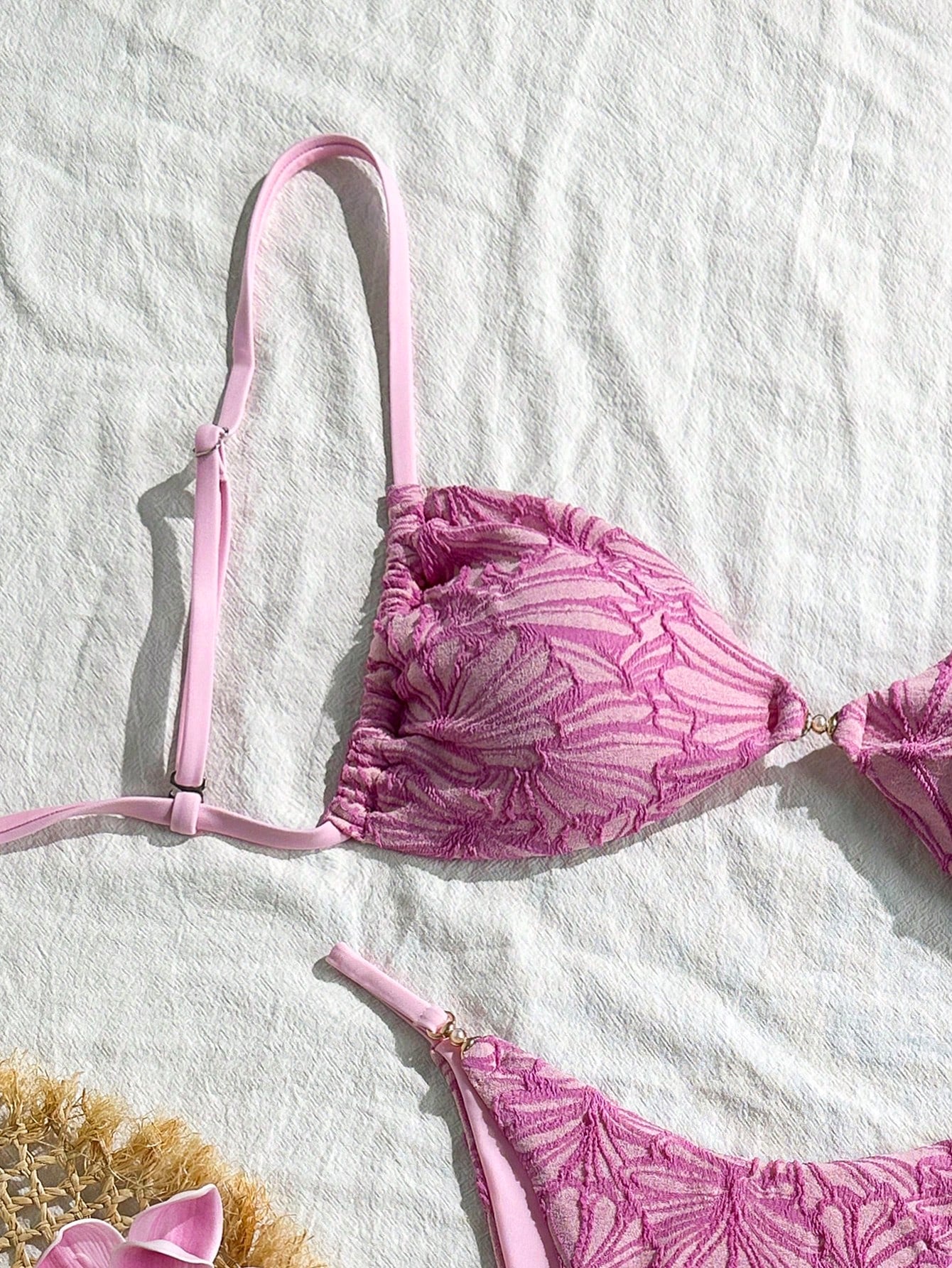 Swim Vcay 2pcs/Set Summer Vacation Textured Fabric, Spaghetti Strap