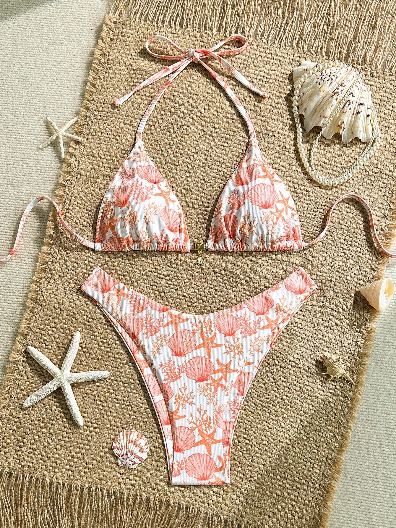 Swim Mod 2pcs/Set Summer Holiday Random Print Textured Shell