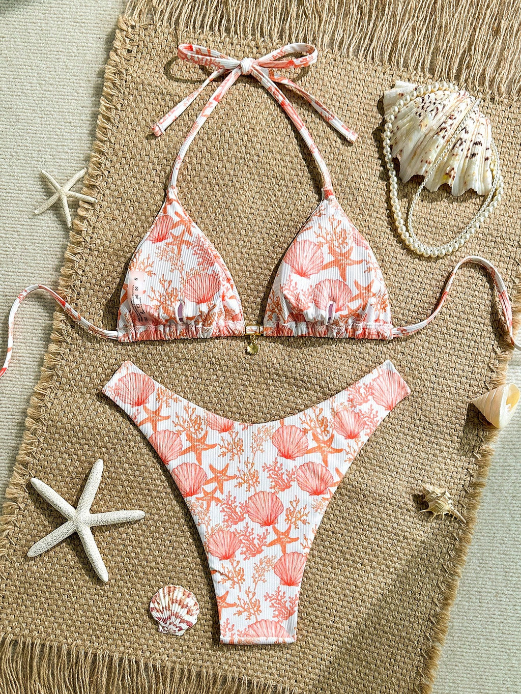 Swim Mod 2pcs/Set Summer Holiday Random Print Textured Shell