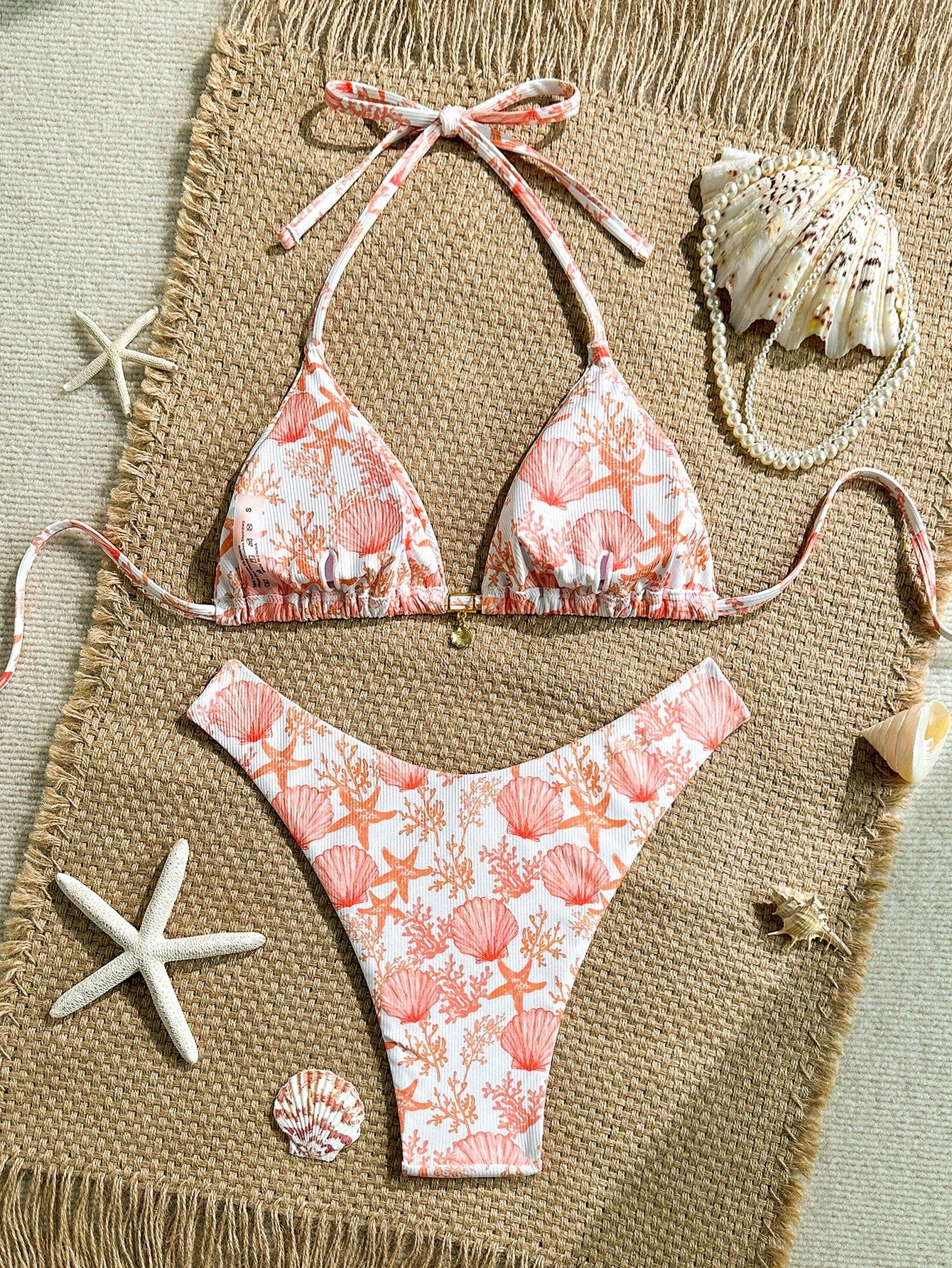 Swim Mod 2pcs/Set Summer Holiday Random Print Textured Shell