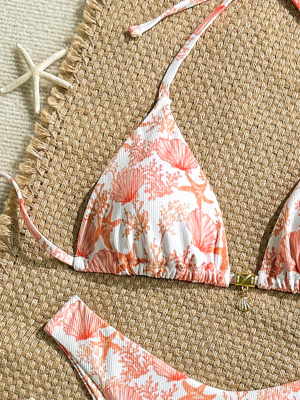 Swim Mod 2pcs/Set Summer Holiday Random Print Textured Shell
